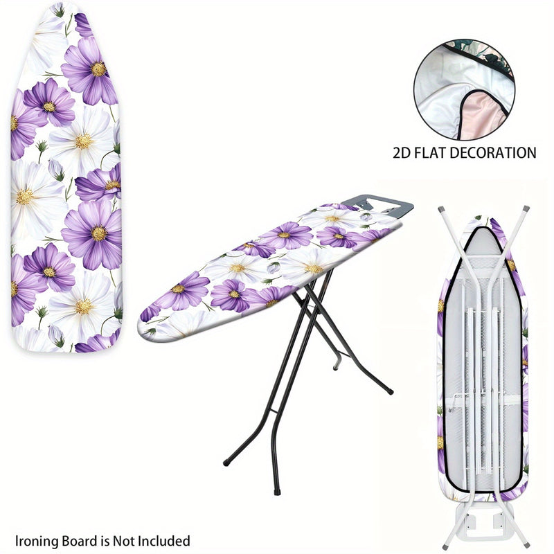 Funda de tabla plana de hierro de alta resistencia con diseño floral - Tamaño estándar, relleno completo, bordes elásticos, lavable en máquina, no incluye tabla plana, accesorio para habitación de lavado, decoración de habitación de lavado, 2D plana