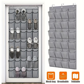 Organizador de zapatos de 24 bolsillos para colgar en la puerta - Estante de zapatos de plástico duradero con bolsillos de malla grandes, soporta hasta 33 libras, Almacenamiento y organización de armario, Sin cargador, No requiere batería