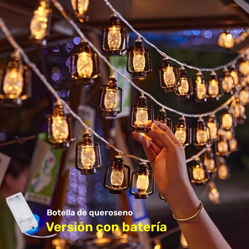 Luz de cuerda LED con botella de queroseno temática de Halloween, decoración para exteriores, funciona con baterías, plástico, luz amarilla, control por botón, sin pilas ni control remoto incluido (1 paquete)
