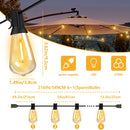 Luces de cuerda ST38 para exteriores, 106 pies, 50+4 bombillas LED regulables, resistentes al agua, amarillo brillante 2700K, enchufe US 110-130V, candelabro semiempotrado para patio, bistro, fiestas, bodas, jardín, gazebo, terraza, porche - No requiere