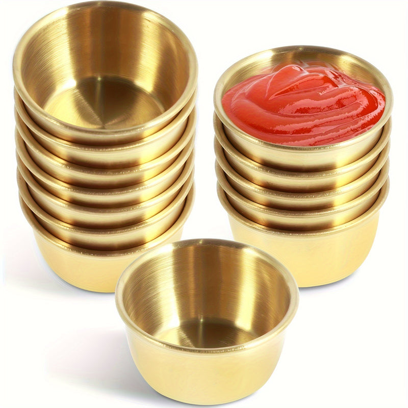 12 piezas de tazones de acero inoxidable para salsa, tazas de condimento mini de 45 ml, platos de condimento reutilizables para uso doméstico y en restaurantes.