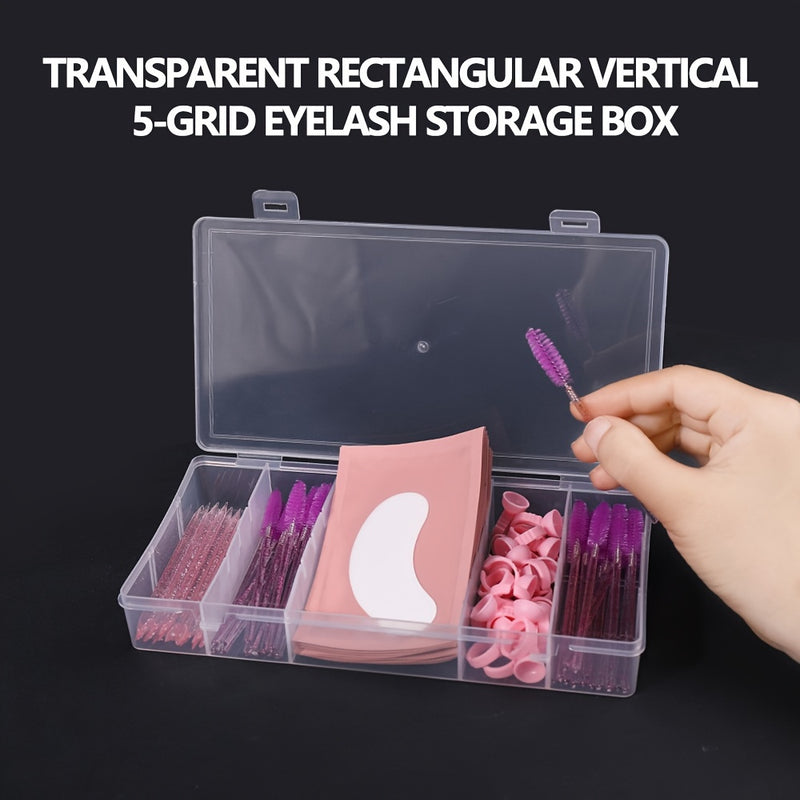 Caja de almacenamiento de pestañas verticales rectangular transparente de 5 cuadrículas con cierre de clic - Sin aroma, no requiere suministro de energía, sin batería - Organizador de herramientas de maquillaje, 1 paquete