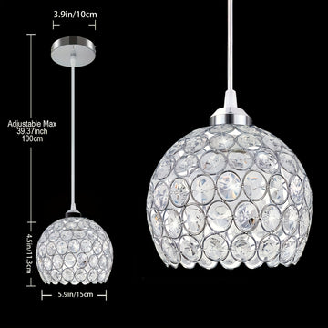 Lámpara de techo moderna de cristal para isla de cocina, acabado cromado, montaje semienterrado, luz de colgante de metal desmontable con hardware de instalación, no incluye bombilla, base E27, fácil de instalar, para comedor, dormitorio y sala de estar,