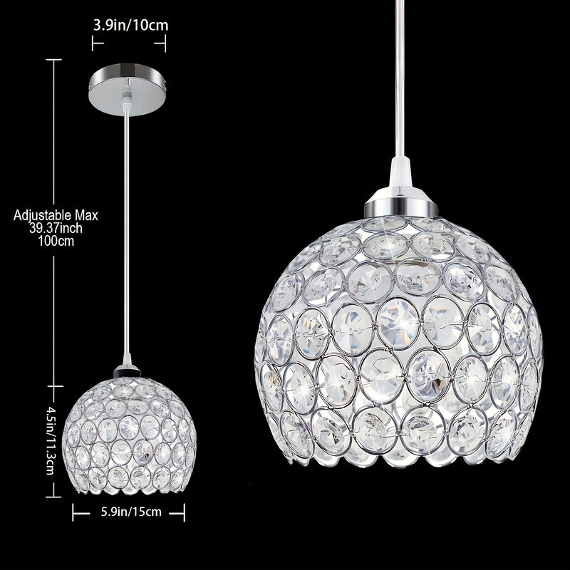 Lámpara de techo moderna de cristal para isla de cocina, acabado cromado, montaje semienterrado, luz de colgante de metal desmontable con hardware de instalación, no incluye bombilla, base E27, fácil de instalar, para comedor, dormitorio y sala de estar,