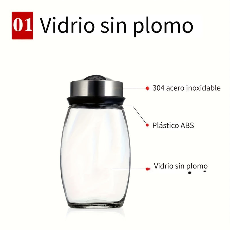 Juego de 7 Tarros de Especias de Vidrio con Organizador Giratorio - Incluye Saleros, Pimenteros y Azucareros - Perfecto para Almacenamiento y Organización de Cocina