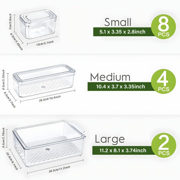 THELIFE 28/14 piezas, Organizador de refrigerador (14/7 contenedor + 7 tapa) Perfecto para almacenamiento y organización de alimentos en la cocina de RV, Seguro para lavavajillas, Negro, Esencial para la organización de la cocina!