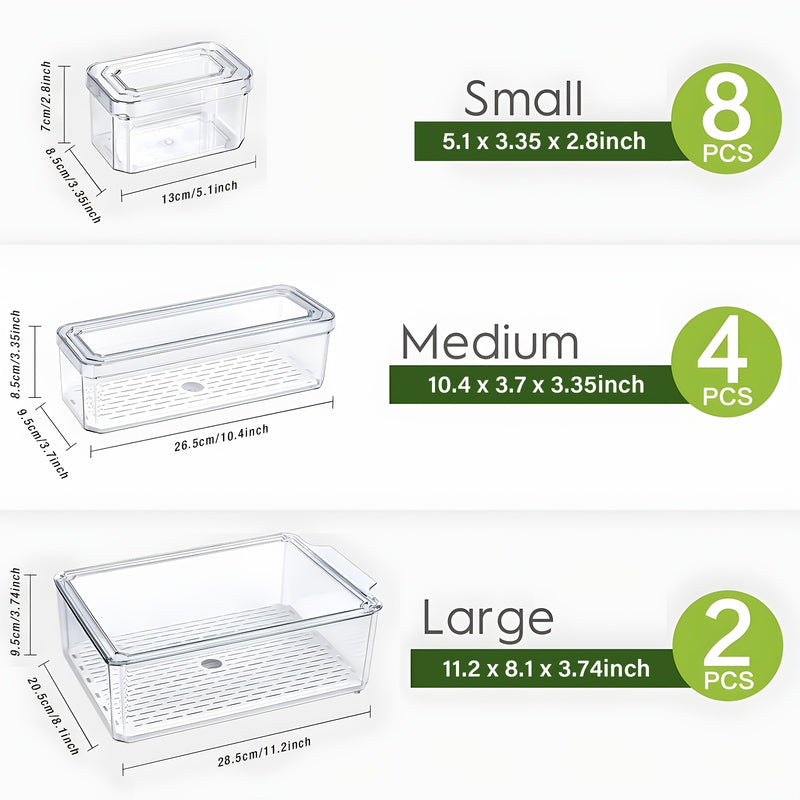 THELIFE 28/14 piezas, Organizador de refrigerador (14/7 contenedor + 7 tapa) Perfecto para almacenamiento y organización de alimentos en la cocina de RV, Seguro para lavavajillas, Negro, Esencial para la organización de la cocina!