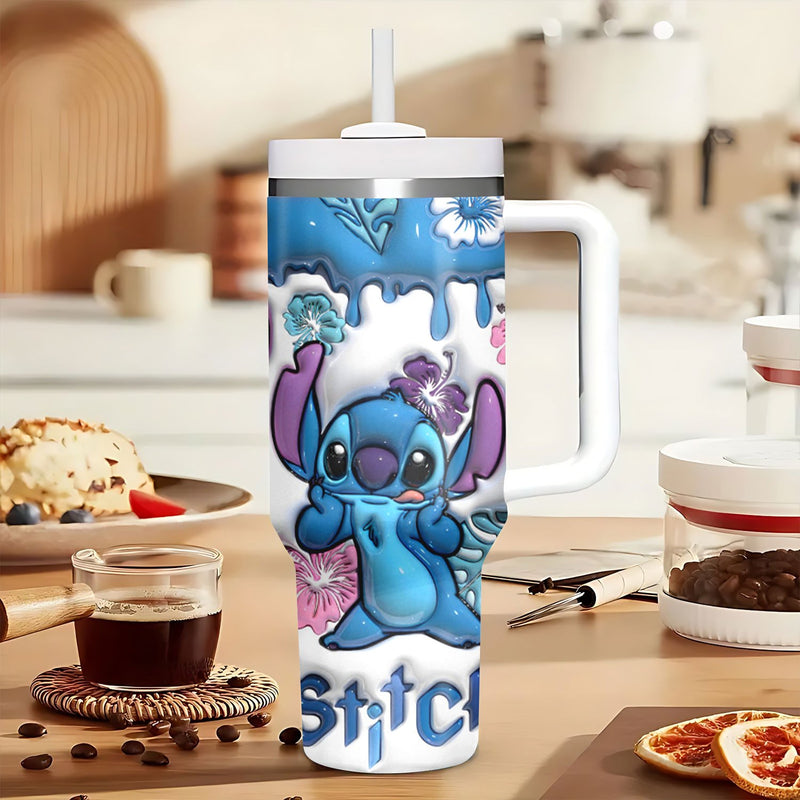 1pieza Disney Stitch Taza de viaje de acero inoxidable de 40oz, Taza de bebida fría reutilizable de alto volumen, Doble capa, Solo lavado a mano, Multifuncional, Ideal para regalos festivos, Pascua Ramadan - No necesita electricidad
