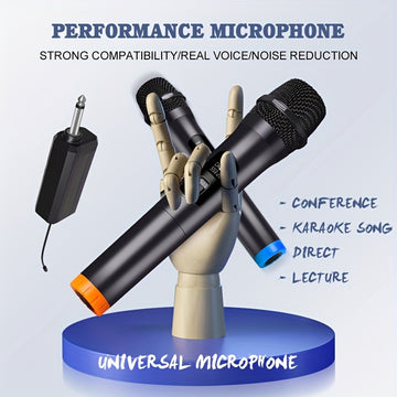 Microfono Inalámbrico NXG de Mano con Reducción de Ruido y Control de Volumen, Modo Doble Profesional UHF para Karaoke, Actuaciones en Iglesias y Reuniones, Alimentado por USB o Batería (2 Canales)