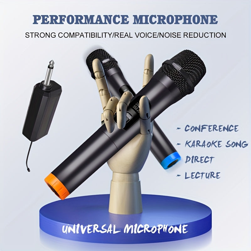 Microfono Inalámbrico NXG de Mano con Reducción de Ruido y Control de Volumen, Modo Doble Profesional UHF para Karaoke, Actuaciones en Iglesias y Reuniones, Alimentado por USB o Batería (2 Canales)