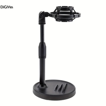 Soporte de Micrófono Ajustable para Escritorio con Soporte para Teléfono - Base Antideslizante y Resistente para Grabación, Juegos y Transmisiones - Negro