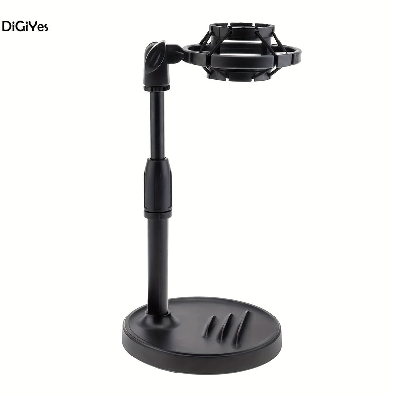 Soporte de Micrófono Ajustable para Escritorio con Soporte para Teléfono - Base Antideslizante y Resistente para Grabación, Juegos y Transmisiones - Negro