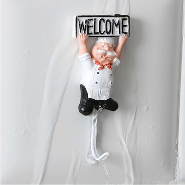 Juego de 4 Ganchos de Resina con Temática de Chef Creativo - Adhesivo Sin Daños, Decoración de Pared y Puerta Sin Clavos para Cocina y Baño