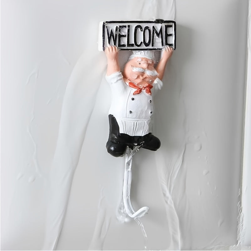 Juego de 4 Ganchos de Resina con Temática de Chef Creativo - Adhesivo Sin Daños, Decoración de Pared y Puerta Sin Clavos para Cocina y Baño