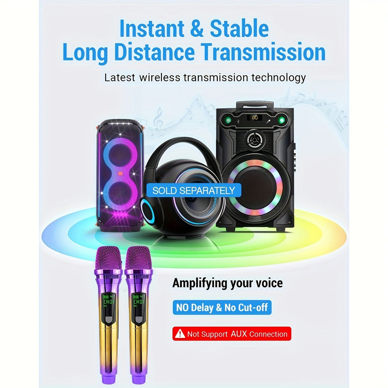 Micrófono inalámbrico colorido, sistema de micrófono con micrófono recargable y receptor, adecuado para karaoke, canto, fiestas, bodas, DJ, discursos