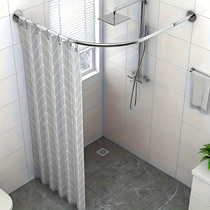 1pc Barra de Cortina de Esquina Ajustable sin Taladro - Organizador de Baño Montado en Pared, Acero Inoxidable Resistente al Óxido para Baño y Vestidor, Diseño Moderno, Acabado Metálico Elegante, Construcción Duradera
