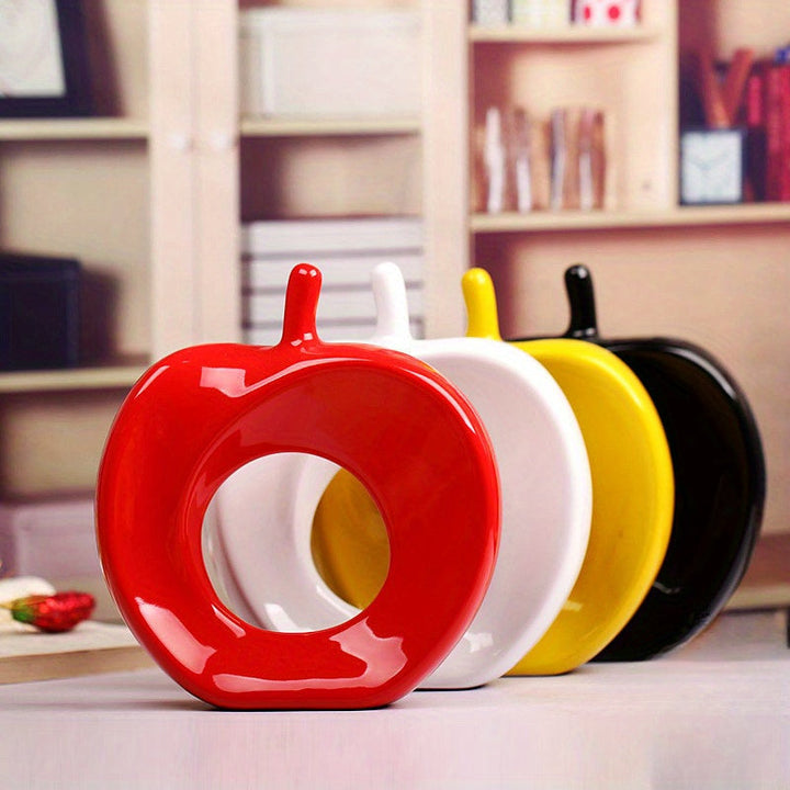 1pc Decoración de Manzana de Cerámica Chic y Moderna - Adorno Navideño Minimalista y Elegante para el Hogar, Acabado Brillante, Perfecto para la Mesa de la Sala de Estar y la Exhibición del Armario de Vinos