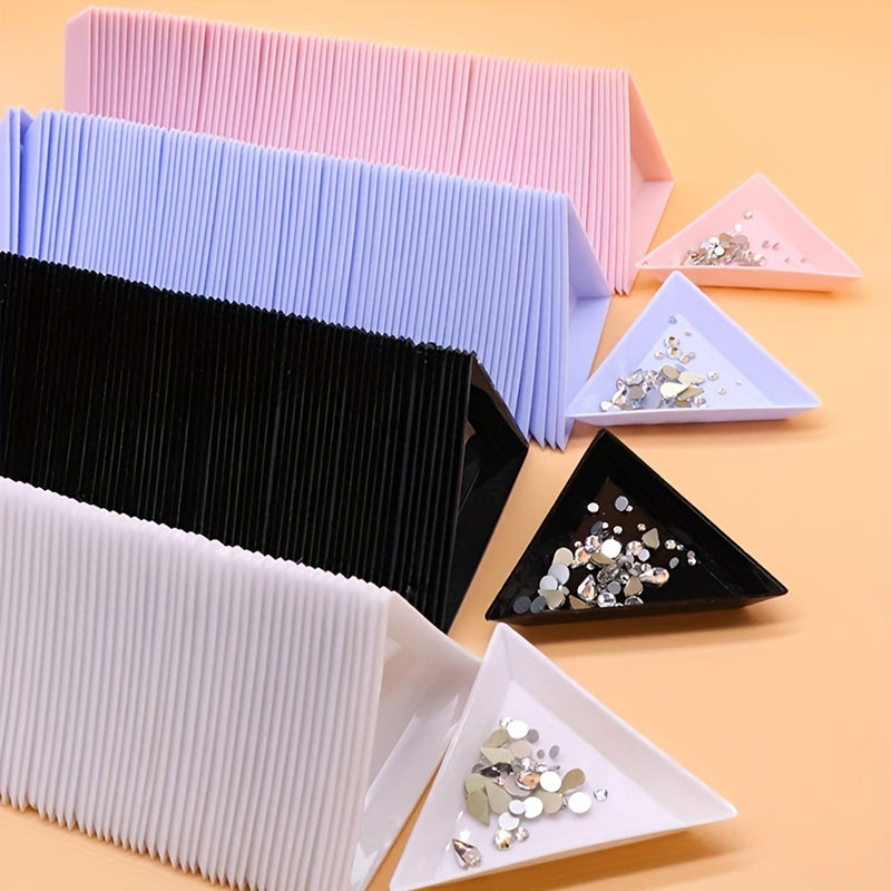 1/3/5/10pcs Caja de Almacenamiento de Arte de Uñas de Plástico Triangular Blanco con Estrás, Bandeja de Placa, Contenedor de Joyería, Taza de Purpurina DIY, Herramienta de Decoración de Puntos