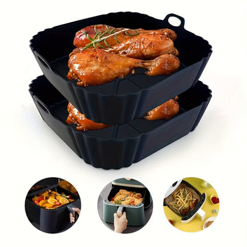 1 base reutilizable para freidora de aire de silicona - Antiadherente, molde plegable para hornear con mango, redondo y resistente al calor, accesorio de cocina seguro para alimentos, accesorios para freidora de aire
