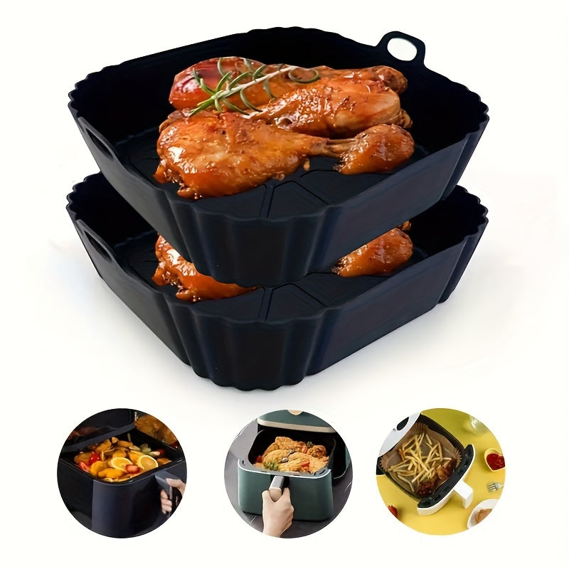 1 base reutilizable para freidora de aire de silicona - Antiadherente, molde plegable para hornear con mango, redondo y resistente al calor, accesorio de cocina seguro para alimentos, accesorios para freidora de aire