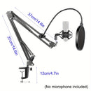 Soporte de micrófono ajustable de acero al carbono con brazo de boom, montaje de choque, pantalla de viento y soporte de filtro de pop - Montaje de escritorio con brazo de tijeras para transmisión en vivo, juegos, transmisión en vivo, grabación de audio