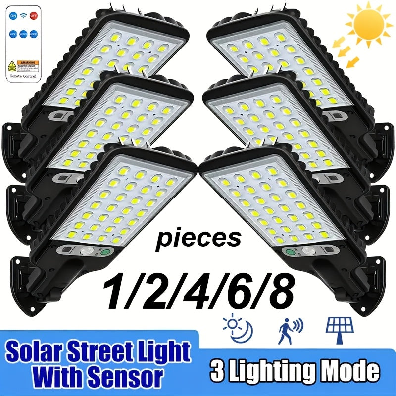 1/2/4/6/8 piezas de luz solar exterior para pared con sensor de movimiento - Energía solar, IP44, resistente al clima, control remoto, batería de litio recargable, cubierta de lente de plástico para jardín, garaje, patio trasero y iluminación de escenari