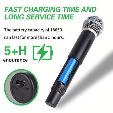 Micrófono inalámbrico NUOXIANGE BbW, micrófono de mano con receptor, para cantar, karaoke, DJ, fiestas, iglesia, bodas, discursos, sistema de micrófono, voltaje de operación ≤36V, doble uso con batería/USB, batería de litio, control de volumen, conector