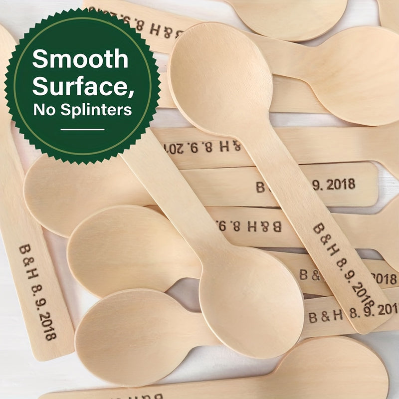 Pedido personalizado de 400 cucharas de madera desechables biodegradables y compostables de 3,9 pulgadas, hechas de madera de abedul de grado alimenticio, adecuadas para fiestas, bodas y acampadas.