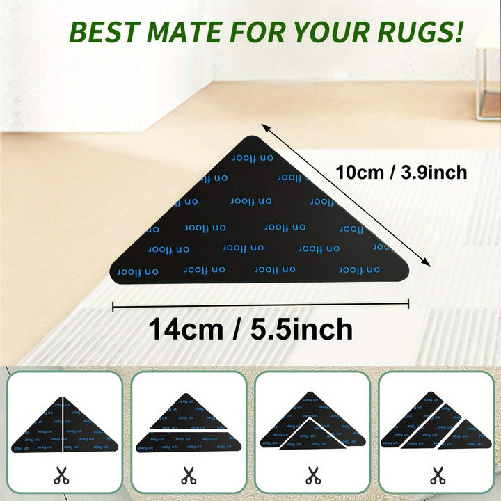 1/4pcs Agarraderas De Alfombras, Pegatinas De Fijación Antideslizantes, Alfombrillas Antideslizantes Para Pisos De Madera Dura, Pisos De Mármol De Baldosas, Clips De Alfombra Adhesivos De Doble Cara Mantienen La Esquina Plana, Cinta Adhesiva Removible Pa