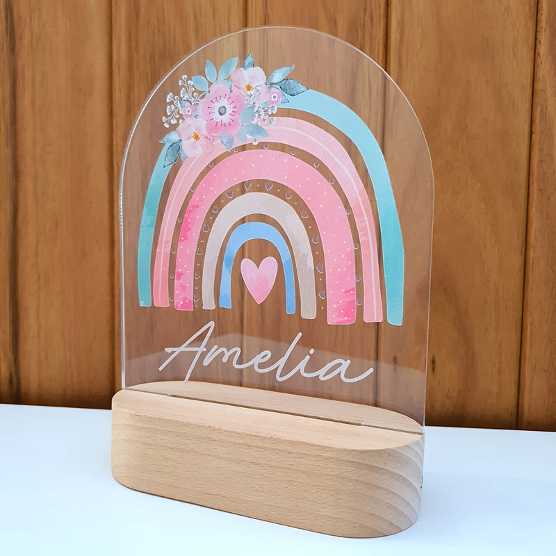 Linterna Nocturna Arcoíris Floral Personalizada con Brillo Ajustable, Alimentación USB, Estilo Moderno para Habitaciones de Niños y Guarderías