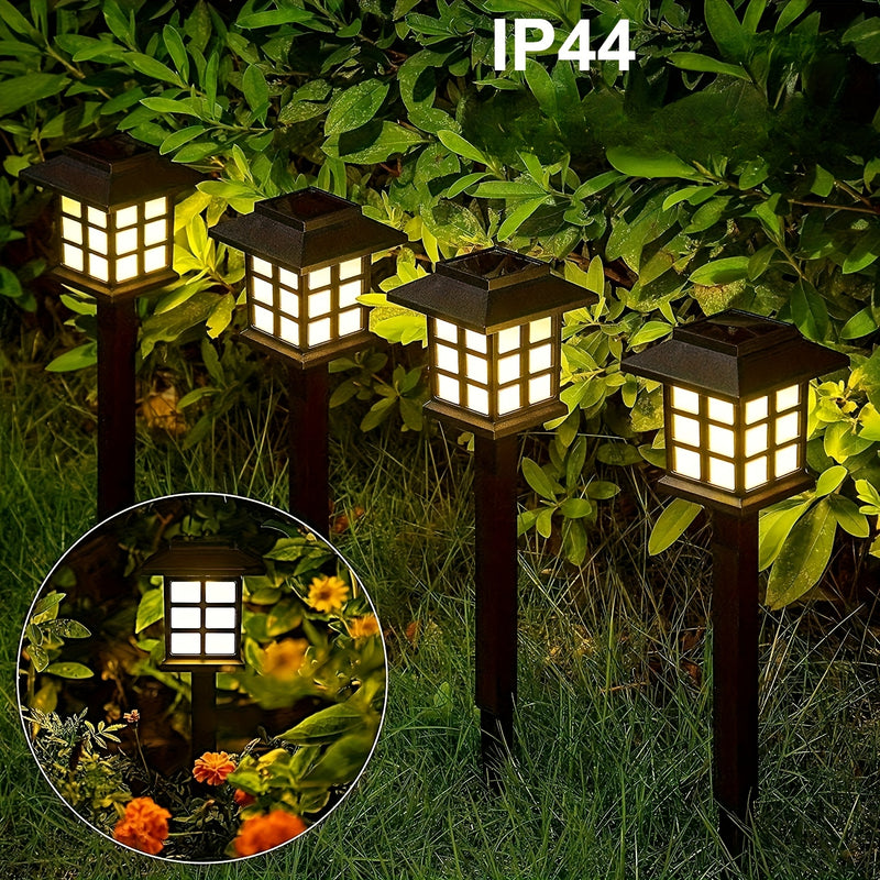 Conjunto de 6 Luces Solares para Jardín con Forma de Casa y LED - Luzes Decorativas Cálidas Blancas para Caminos Exteriores con Diseño de Rejilla, Material PP de Alta Calidad, Clasificación Resistente al Clima para Céspedes, Macizos Florales y Patios, Lu