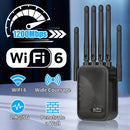 Extensor de WiFi Momoter - Amplificador de Señal con Puerto Ethernet, 6 Antenas (Cobertura 360°), Red Inalámbrica para Hogar/Oficina, Compatible con Smartphones, Tabletas y TVs Inteligentes, Enchufes US, Antenas Verticales, Electrónica de Alta Calidad