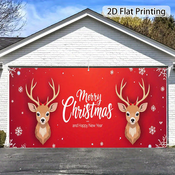 2D Banner de Puerta, 1 Pieza, Banner de Puerta de Renos de Alce Navideño Festivo - Poliéster Duradero, Diseño de Copos de Nieve y Noche Estrellada, Perfecto para Decoraciones Navideñas, Bodas y Celebraciones al Aire Libre, Decoraciones Navideñas