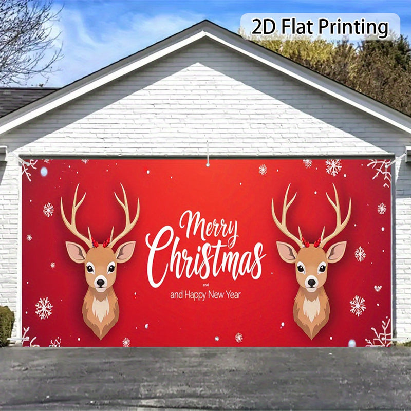 2D Banner de Puerta, 1 Pieza, Banner de Puerta de Renos de Alce Navideño Festivo - Poliéster Duradero, Diseño de Copos de Nieve y Noche Estrellada, Perfecto para Decoraciones Navideñas, Bodas y Celebraciones al Aire Libre, Decoraciones Navideñas
