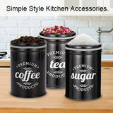 3 recipientes de almacenamiento para té, café, azúcar y cocina, color negro