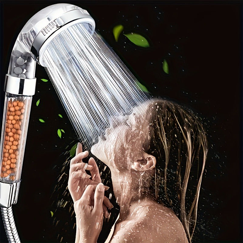 1 pieza de cabeza de ducha de alta presión con sistema de filtración, cabeza de ducha portátil universal de ABS, 3 modos ajustables para luz seca beige y cabello, con agua alcalina ionizada.