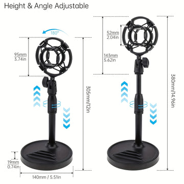 Soporte de Micrófono Ajustable para Escritorio con Soporte para Teléfono - Base Antideslizante y Resistente para Grabación, Juegos y Transmisiones - Negro