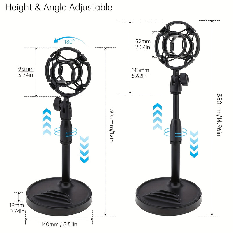 Soporte de Micrófono Ajustable para Escritorio con Soporte para Teléfono - Base Antideslizante y Resistente para Grabación, Juegos y Transmisiones - Negro