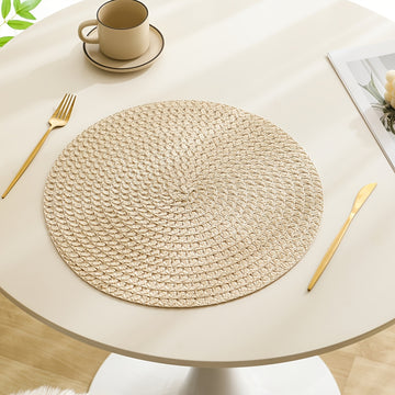 2/4/6 piezas Juego de manteles individuales de lino, tapetes de mesa tejidos redondos, 100% lino resistente al calor, decoración de comedor lavable, patrón a cuadros para uso doméstico y de cocina