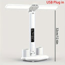 Soporte de bolígrafo de 3 en 1 con doble cabeza, lámpara USB, lámpara de escritorio, luz nocturna, luz de lectura para estudios, luz ambiental decorativa, uso con enchufe USB, control táctil de tres tonos, control de reloj con botón, adecuado para escrit