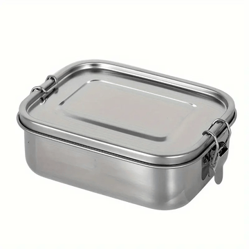 Caja de almuerzo cuadrada de acero inoxidable 304, gran capacidad, capa única, con hebilla, compartimentada, caja de bento, estudiante, cuadrada, al aire libre, estilo americano, frescura Bo, regreso a la escuela