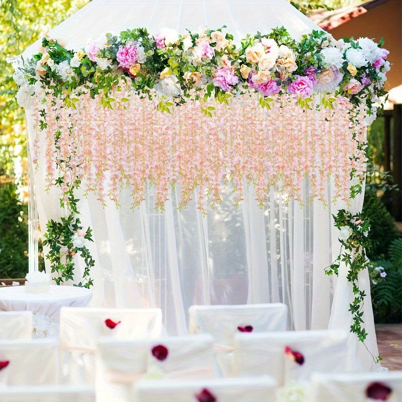 18 piezas de enredaderas artificiales de glicina, 109.98 cm de largo, flores colgantes de plástico moradas y verdes para decoración de jardín, bodas y fiestas, resistentes a la intemperie, sin necesidad de mantenimiento, decoración para eventos