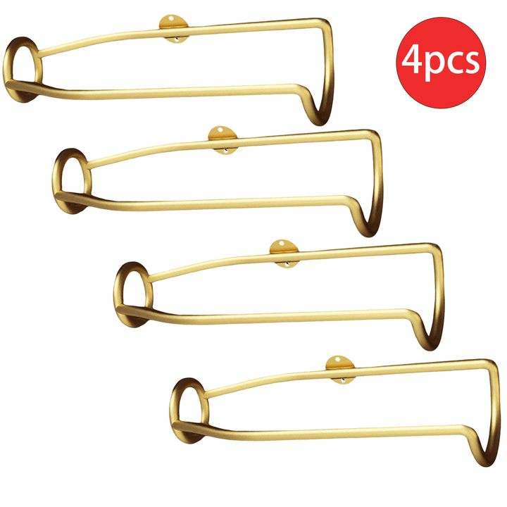 4 piezas de soporte de vino de pared dorado, soporte de botella de hierro resistente a la herrumbre, estante de almacenamiento flotante para decoración del hogar - Organizador elegante de botella individual, decoración de vino