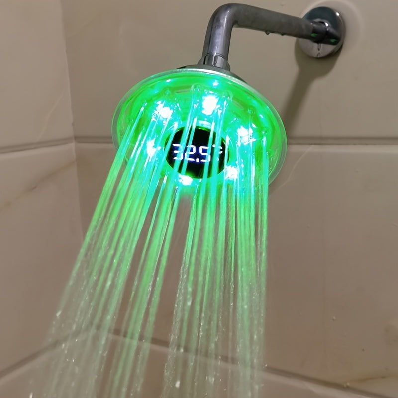 1 lámpara LED hidroeléctrica para montar en la pared, cabezal de ducha redondo de plástico sin terminar de 10.16 cm con control de temperatura, cambio de color y modo lluvia, alimentación hidroeléctrica ≤36V