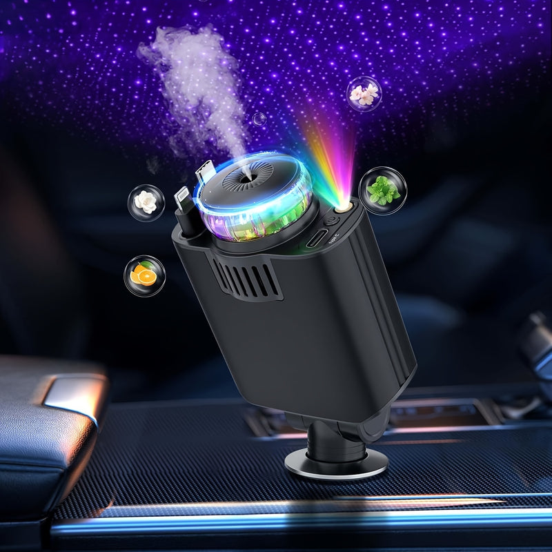 Carregador de Coche Aromaterapia Inteligente Cielo Estrellado, Diseño Plegable 5 en 1, Carga Rápida Compatible con iPhone 16/15/14/12/11, Sistema Dual para iOS y Android, Universal para Todos los Modelos de Vehículos y Marcas de Dispositivos