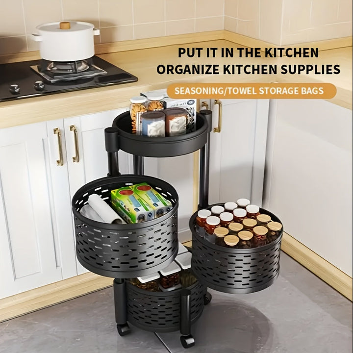 Estantería de cocina giratoria de cinco niveles con ruedas - cesta circular de malla, ideal para cocina, sala y baño, ahorrador de espacio, gabinete de almacenamiento sin necesidad de montaje