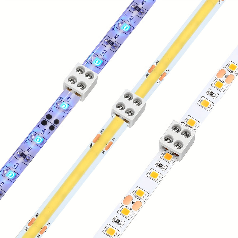 7 unidades de conectores de cinta adhesiva LED de fijación de tornillo, sin soldadura, 2 pines, 8 mm, placa a alambre, un destornillador, adecuado para tiras LED 2835 y 3528.