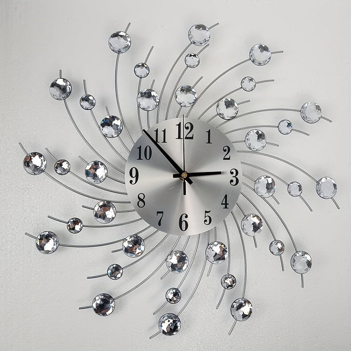 1pc Reloj de Pared Silencioso - Decorativo con Cuentas de Cristal al Estilo Europeo