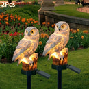 2 Piezas Lámpara de Resina con Sensor Solar IP44 para Jardín, Decoración Exterior, Inserción en Césped, Luz de Búho