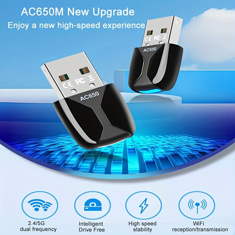 Adaptador de Wifi USB con tarjeta de red inalámbrica de doble banda 2.4G/5G, enchufar y funcionar sin controladores, adecuado para escritorios y portátiles, compatible con Windows Xp/Vista/7/8.1/10/11, no requiere batería, conexión USB, control de aplica
